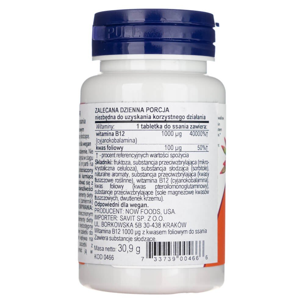 now0466-2-1-1.jpg Now Foods Witamina B12 z kwasem foliowym 1000 mcg - 100 tabletek do ssania - obrazek 2
