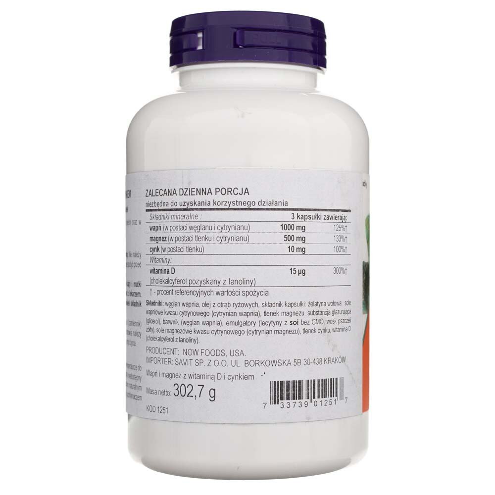 now1251-2-1-1.jpg Now Foods Calcium & Magnesium - 120 kapsułek - obrazek 2