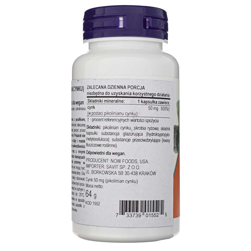 now15522-3-1-1.jpg Now Foods Zinc Picolinate (pikolinian cynku) 50 mg - 120 kapsułek - obrazek 3