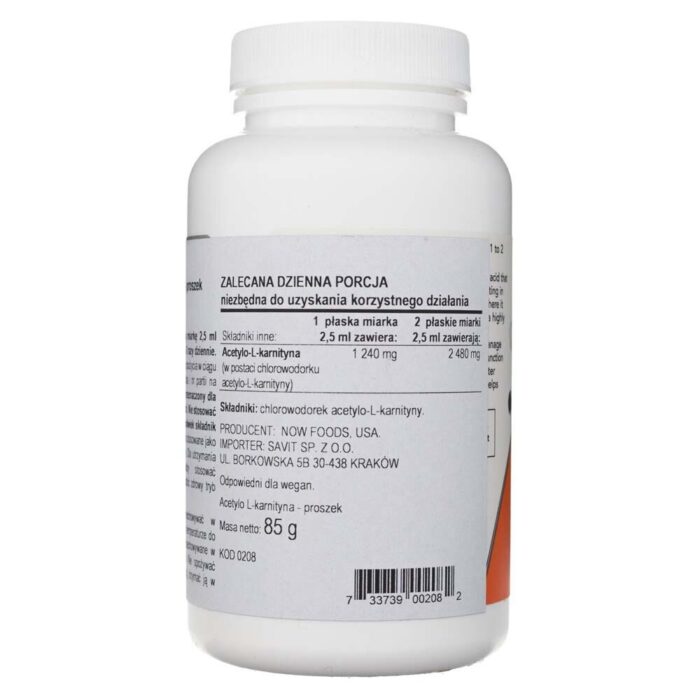 Now Foods Acetyl L-Karnityny (ALC) w proszku - 85 g - obrazek 3