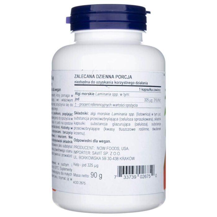 Now Foods Kelp (Jod) 325 mcg - 250 kapsułek - obrazek 3