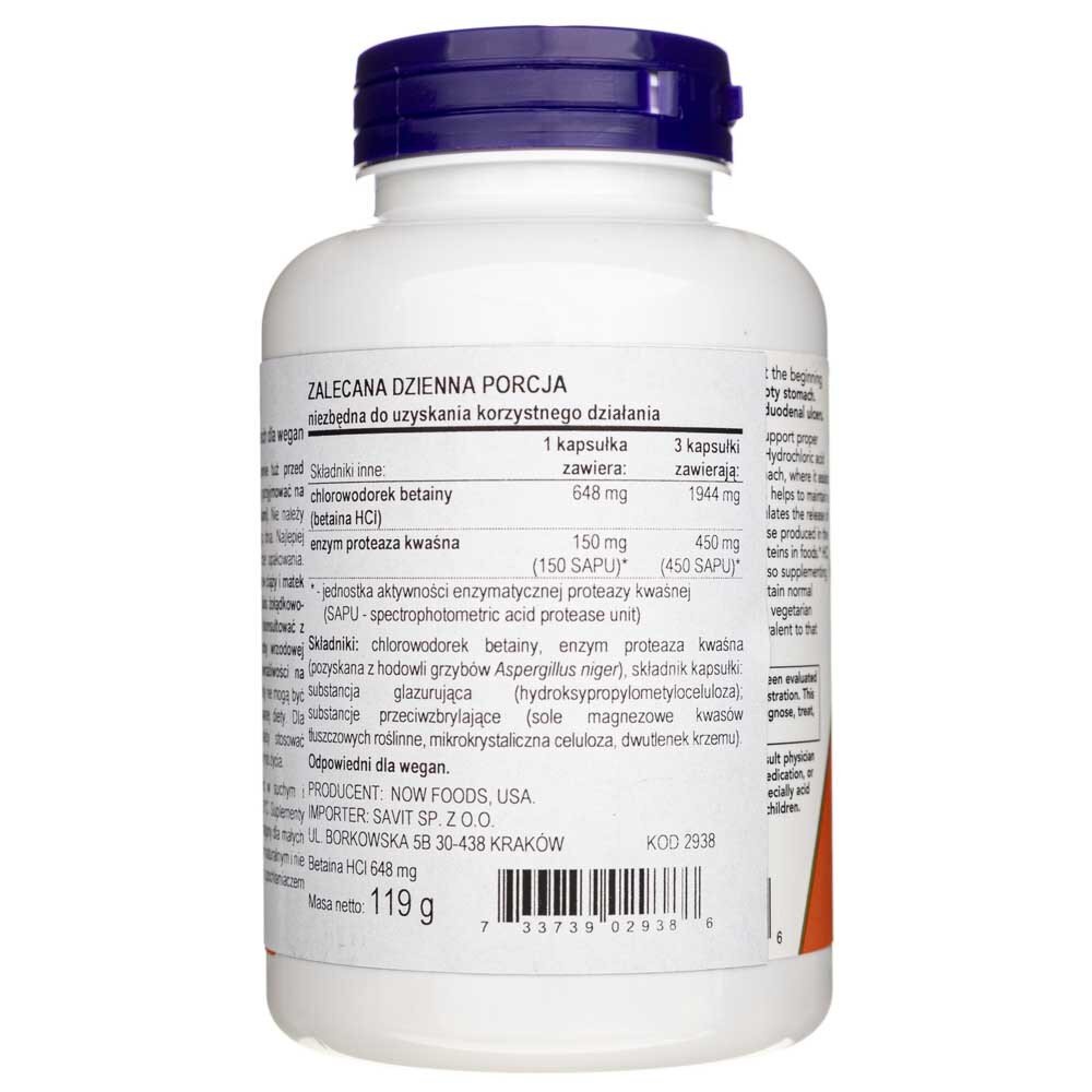 now2938b-3-1-1.jpg Now Foods Betaina HCl 648 mg - 120 kapsułek - obrazek 3