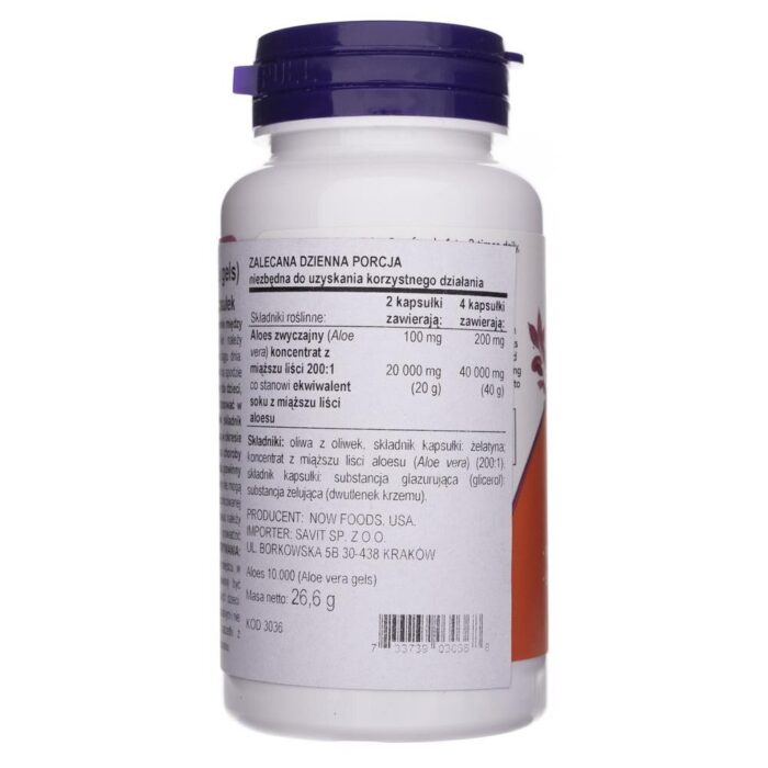 Now Foods Aloes 10000 mg (Aloe Vera) - 100 kapsułek - obrazek 3