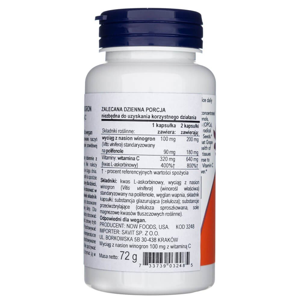 now3248-3-1.jpg Now Foods Wyciąg z nasion winogron + Witamina C - 100 kapsułek - obrazek 3