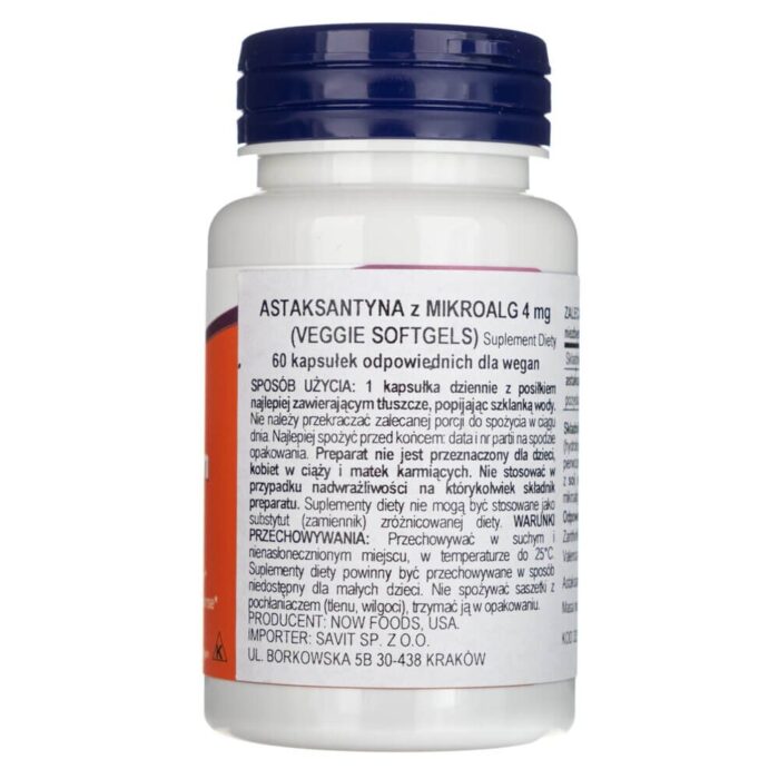 Now Foods Astaksantyna 4 mg - 60 kapsułek - obrazek 3