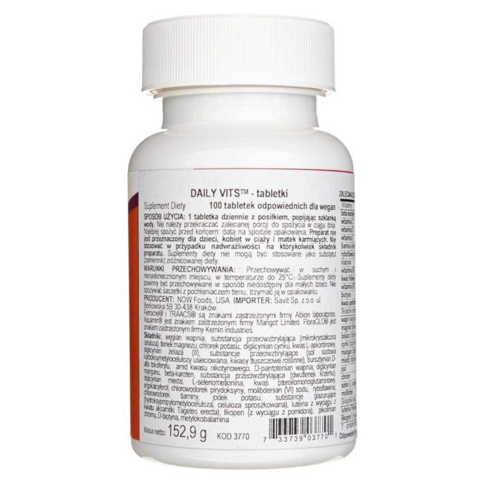 Now Foods Daily Vits (Multiwitamina) - 100 tabletek - obrazek 2