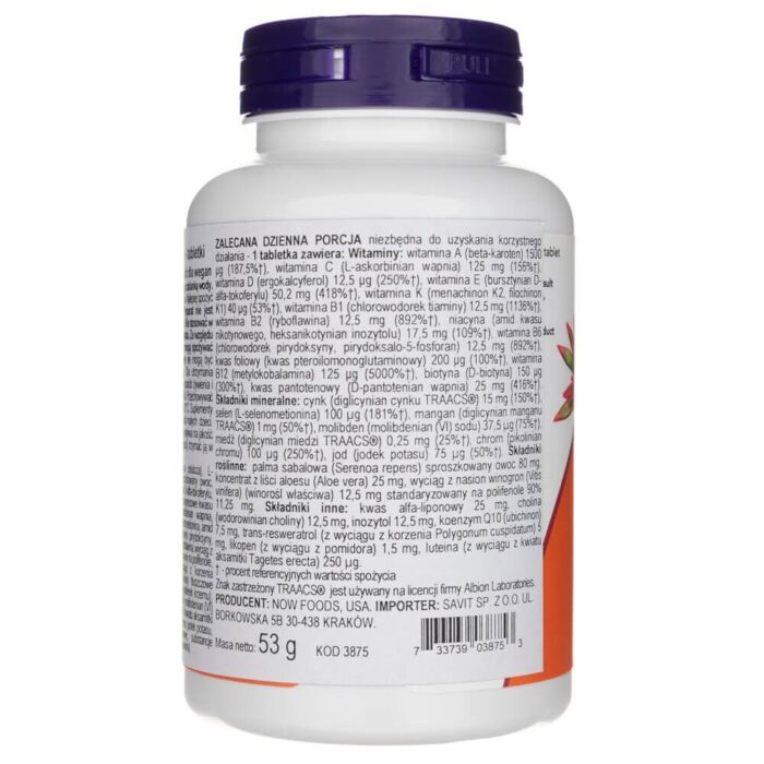 Now Foods ADAM (multiwitaminy dla mężczyzn) - 60 tabletek - obrazek 3