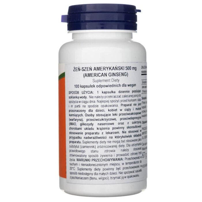 Now Foods American Ginseng (Żeń-szeń Amerykański) 500 mg - 100 kapsułek - obrazek 2