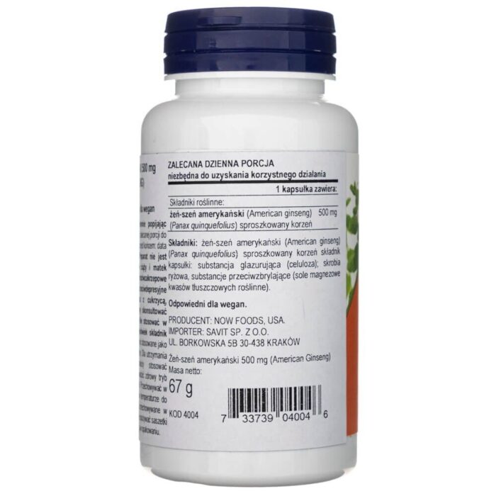 Now Foods American Ginseng (Żeń-szeń Amerykański) 500 mg - 100 kapsułek - obrazek 3