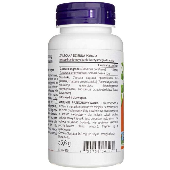 Now Foods Cascara Sagrada 450 mg - 100 kapsułek - obrazek 3