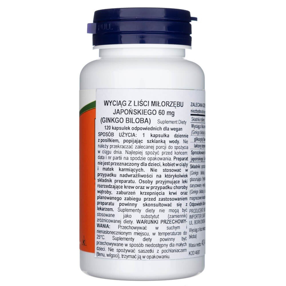 now4687c-2-1-1.jpg Now Foods Ginkgo Biloba (Miłorząb Japoński) 60 mg - 120 kapsułek - obrazek 2