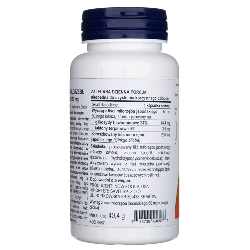 now4687c-3-1-1.jpg Now Foods Ginkgo Biloba (Miłorząb Japoński) 60 mg - 120 kapsułek - obrazek 3
