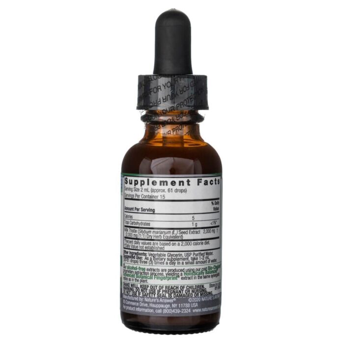 Nature's Answer Ostropest Plamisty, płynny ekstrakt, bez alkoholu 2000 mg - 30 ml - obrazek 2