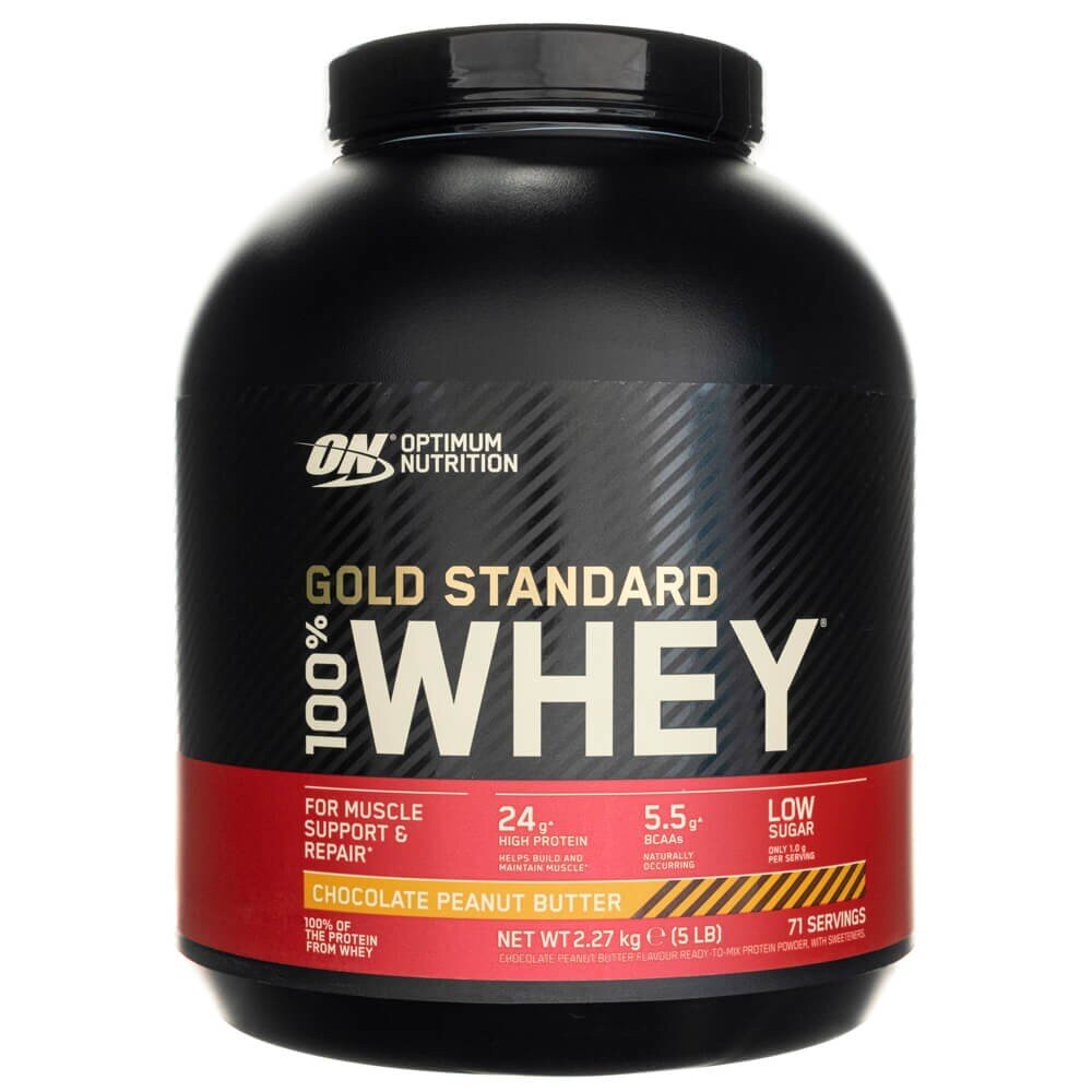 optin004-1-1.jpg Optimum Nutrition Gold Standard 100% Whey Protein, czekoladowe masło orzechowe - 2270 g - obrazek 1