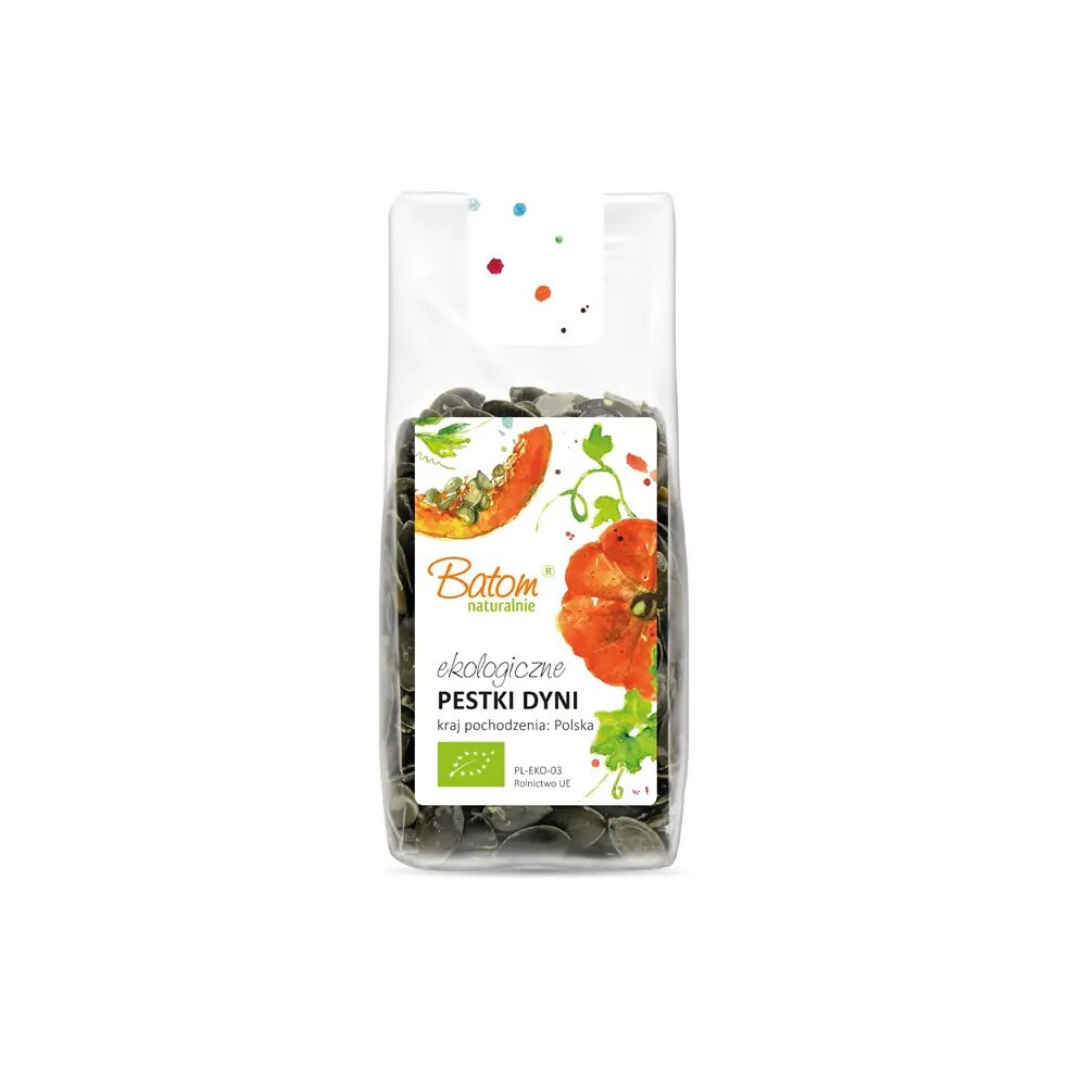 pestki-dyni-ciemnozielone-125gbatombio-1-1.jpg Pestki dyni ciemnozielone 125g BATOM BIO Kraj pochodzenia: Polska - obrazek 2