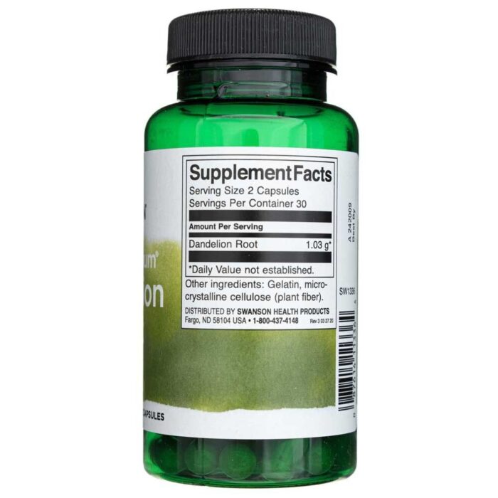 Swanson Dandelion Root (Mniszek Lekarski) 515mg - 60 kapsułek - obrazek 2