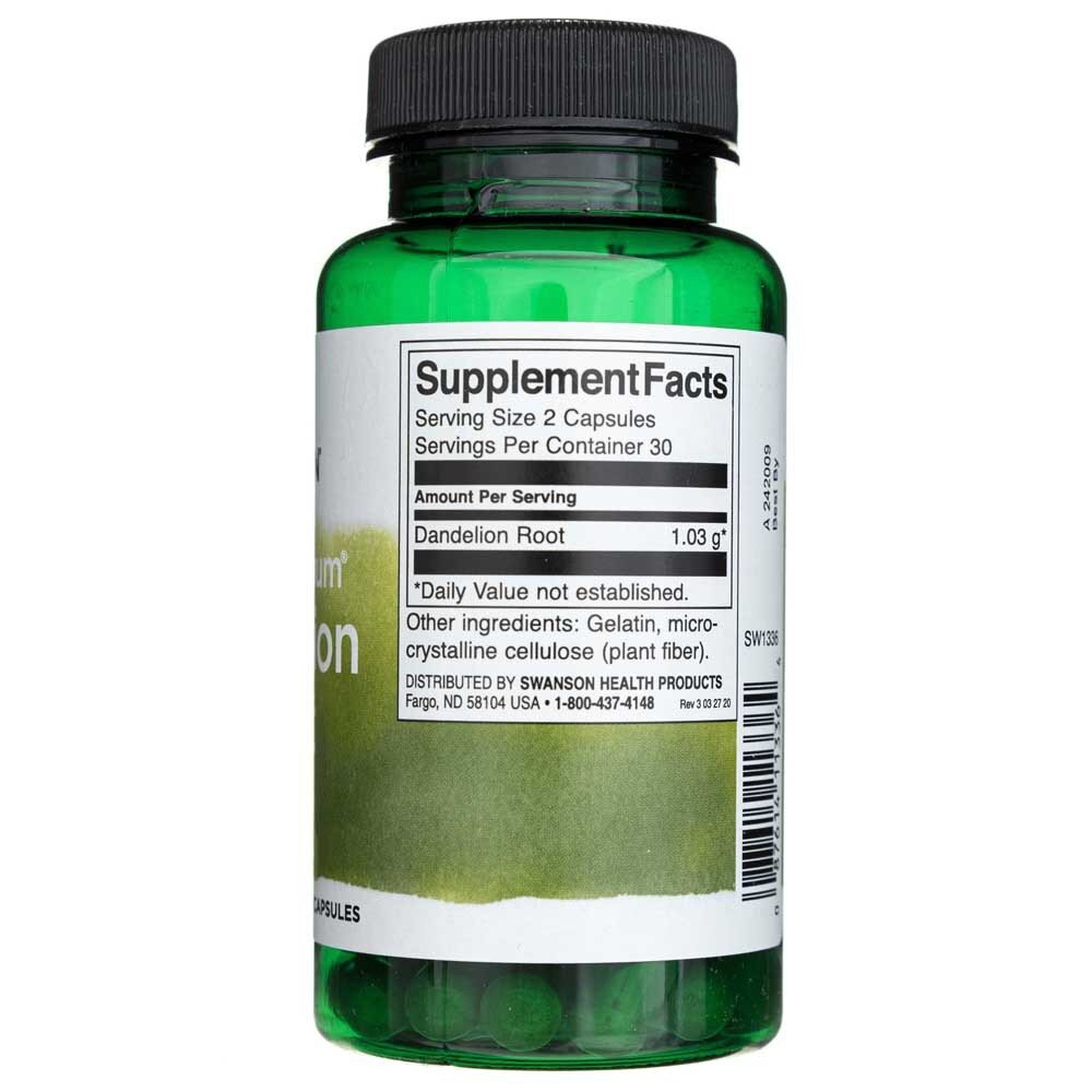 sw1336-2-1.jpg Swanson Dandelion Root (Mniszek Lekarski) 515mg - 60 kapsułek - obrazek 2