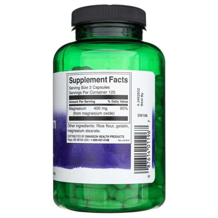 Swanson Magnez tlenek 200 mg - 250 kapsułek - obrazek 2