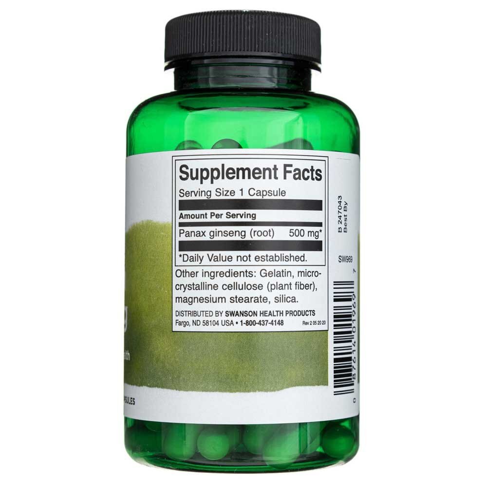 sw969-2-1.jpg Swanson Koreański żeń-szeń (Korean Ginseng) 500mg - 100 kapsułek - obrazek 2