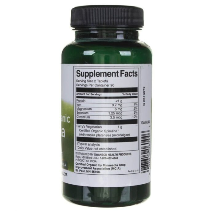 Swanson Spirulina certyfikowana - 180 tabletek - obrazek 2