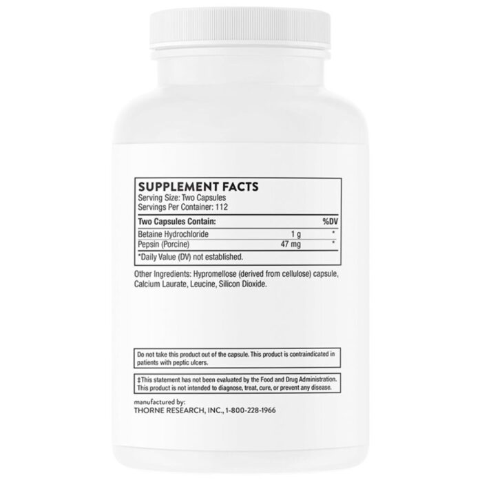 Thorne Research Betaina HCL i Pepsyna - 225 kapsułek - obrazek 3