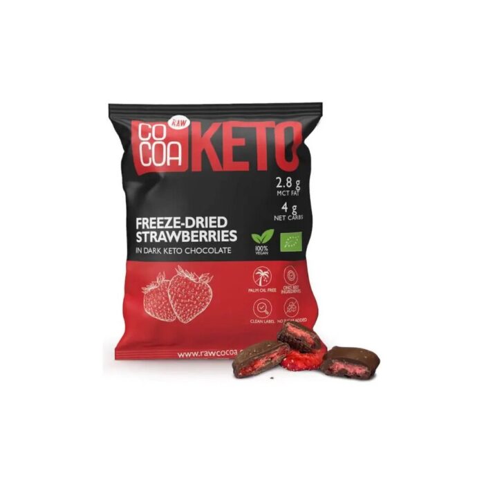 TRUSKAWKI W CZEKOLADZIE CIEMNEJ BEZ DODATKU CUKRÓW KETO BIO 40 g - COCOA - obrazek 2
