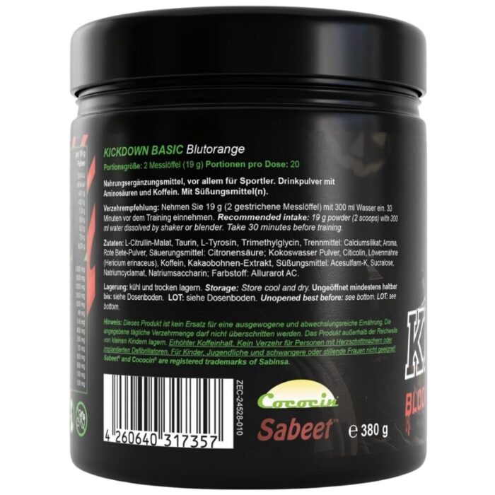 ZEC+ Kickdown Basic, Booster przedtreningowy, krwista pomarańcza - 380 g - obrazek 3