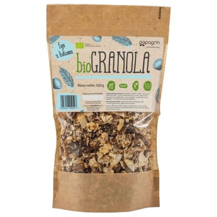 GRANOLA FIGA Z KOKOSEM BEZ DODATKU CUKRÓW BEZGLUTENOWA BIO 320 g - PAPAGRIN